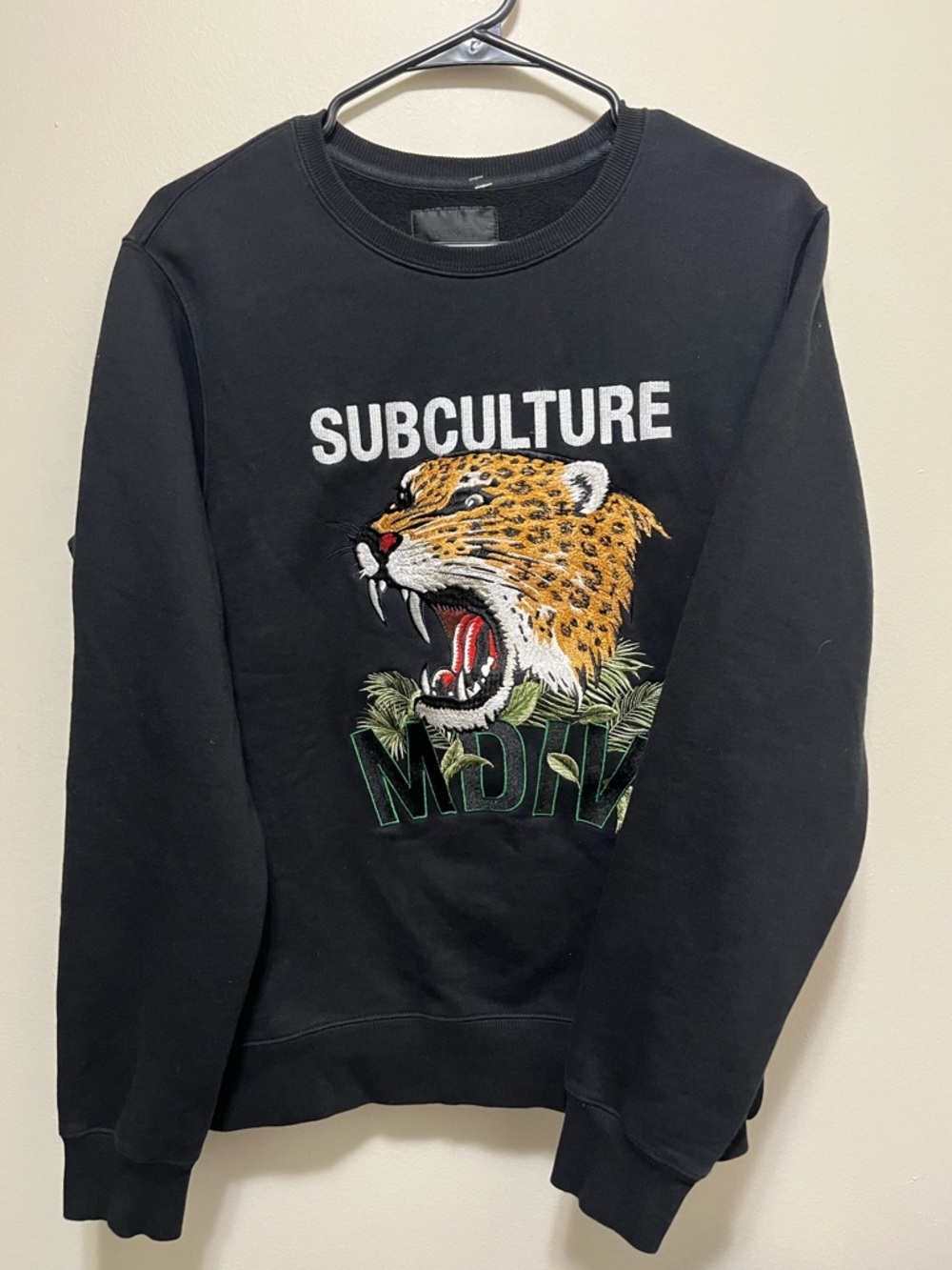 Musium Dif Subculture Black Crewneck Sweatshirt with Embroidered Leopard